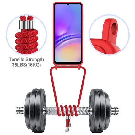 For Samsung Galaxy F05 / Galaxy M05 4G Liquid Silicone Case with Card Holder and Lanyard Back Phone Cover
