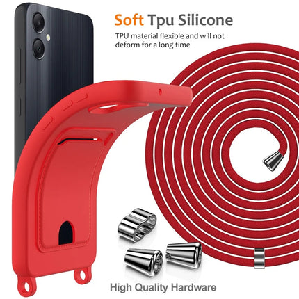 For Samsung Galaxy F05 / Galaxy M05 4G Liquid Silicone Case with Card Holder and Lanyard Back Phone Cover