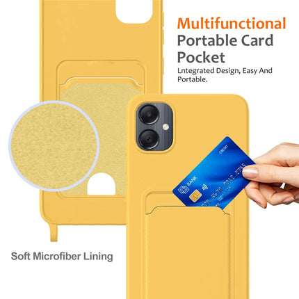 For Samsung Galaxy F05 / Galaxy M05 4G Liquid Silicone Case with Card Holder and Lanyard Back Phone Cover