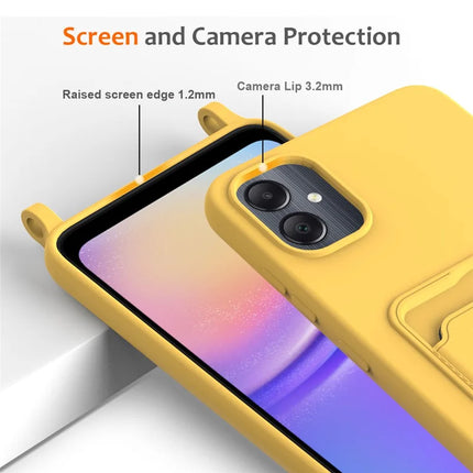 For Samsung Galaxy F05 / Galaxy M05 4G Liquid Silicone Case with Card Holder and Lanyard Back Phone Cover