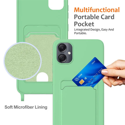For Samsung Galaxy F05 / Galaxy M05 4G Liquid Silicone Case with Card Holder and Lanyard Back Phone Cover