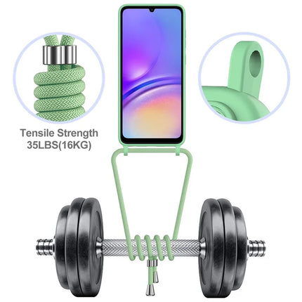 For Samsung Galaxy F05 / Galaxy M05 4G Liquid Silicone Case with Card Holder and Lanyard Back Phone Cover