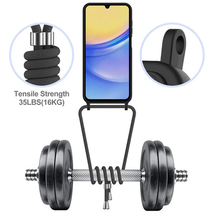 For Samsung Galaxy M14 4G Liquid Silicone Case with Card Holder and Lanyard Back Phone Cover