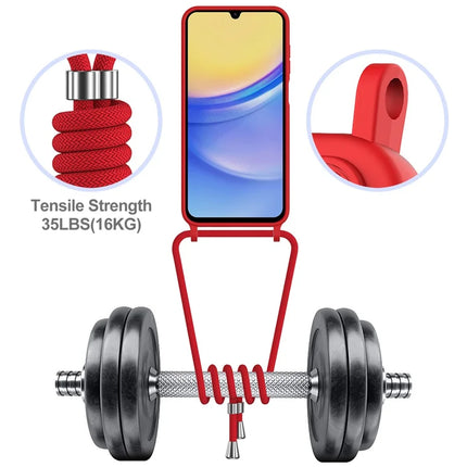 For Samsung Galaxy M14 4G Liquid Silicone Case with Card Holder and Lanyard Back Phone Cover