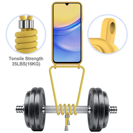 For Samsung Galaxy M14 4G Liquid Silicone Case with Card Holder and Lanyard Back Phone Cover