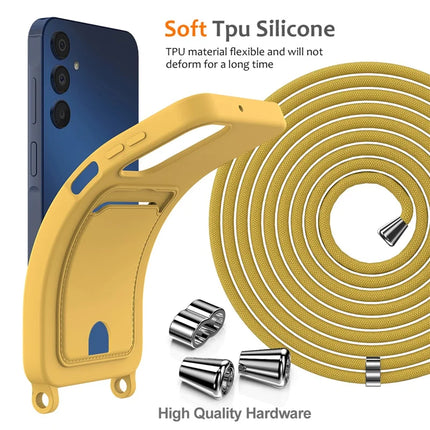 For Samsung Galaxy M14 4G Liquid Silicone Case with Card Holder and Lanyard Back Phone Cover
