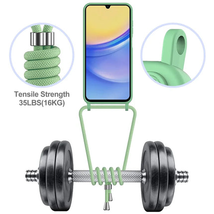 For Samsung Galaxy M14 4G Liquid Silicone Case with Card Holder and Lanyard Back Phone Cover