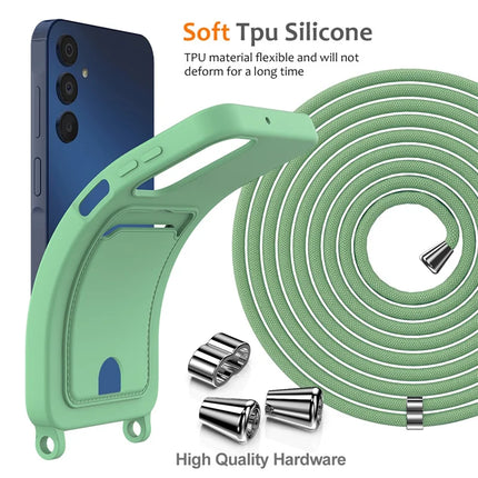 For Samsung Galaxy M14 4G Liquid Silicone Case with Card Holder and Lanyard Back Phone Cover