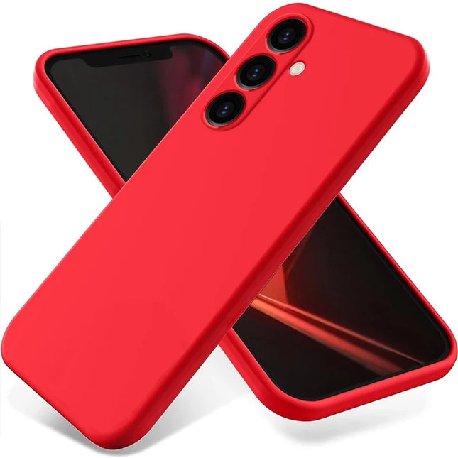 For Samsung Galaxy M14 4G Case Liquid Silicone Phone Back Cover with Hand Strap - Red