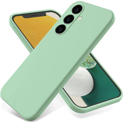 For Samsung Galaxy M14 4G Case Liquid Silicone Phone Back Cover with Hand Strap - Green