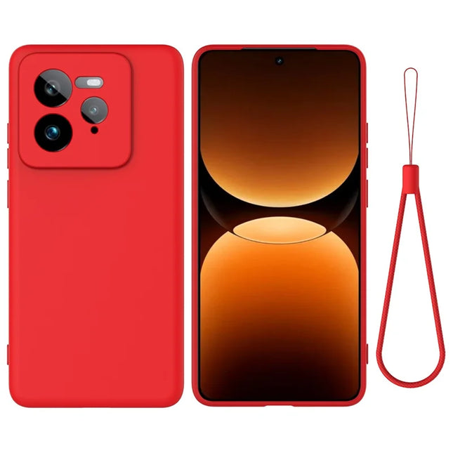For Realme GT 7 Pro 5G Case Liquid Silicone Phone Back Cover with Hand Strap - Red