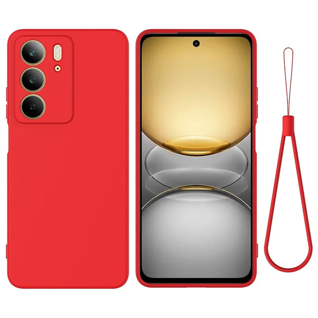 For Realme C75 Case Liquid Silicone Phone Back Cover with Hand Strap - Red