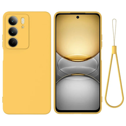 For Realme C75 Case Liquid Silicone Phone Back Cover with Hand Strap - Yellow