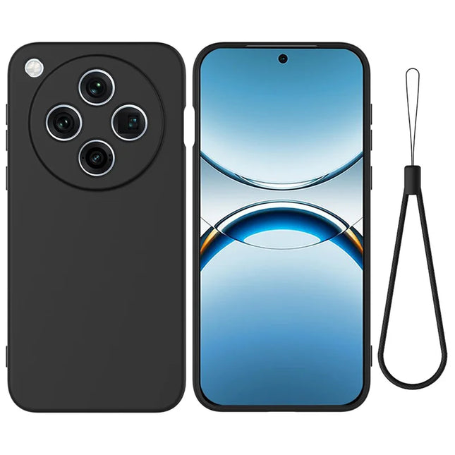 For Oppo Find X8 Pro 5G Case Liquid Silicone Phone Back Cover with Hand Strap - Black