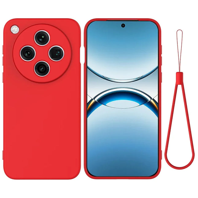 For Oppo Find X8 Pro 5G Case Liquid Silicone Phone Back Cover with Hand Strap - Red