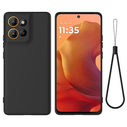 For Motorola Moto G15 4G Case Liquid Silicone Phone Back Cover with Hand Strap - Black