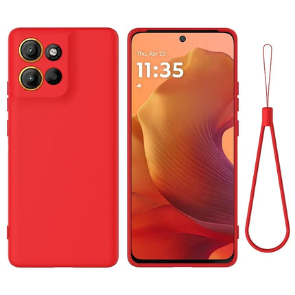 For Motorola Moto G15 4G Case Liquid Silicone Phone Back Cover with Hand Strap - Red