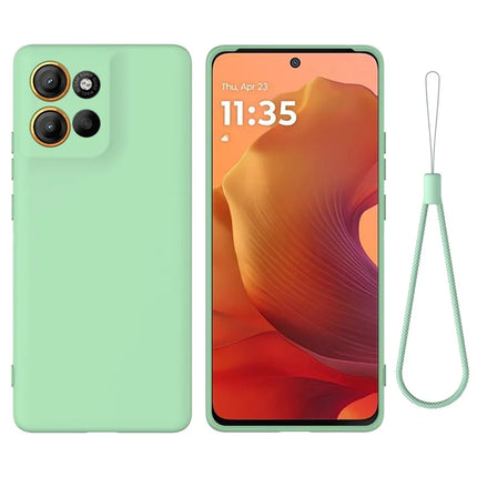 For Motorola Moto G15 4G Case Liquid Silicone Phone Back Cover with Hand Strap - Green