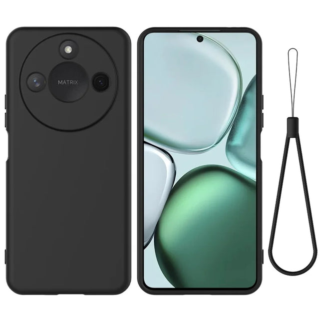 For Honor X60 5G / Honor X9c Smart 5G Case Liquid Silicone Phone Back Cover with Hand Strap - Black