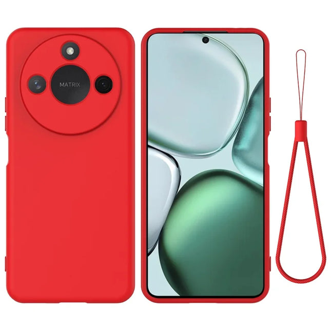 For Honor X60 5G / Honor X9c Smart 5G Case Liquid Silicone Phone Back Cover with Hand Strap - Red
