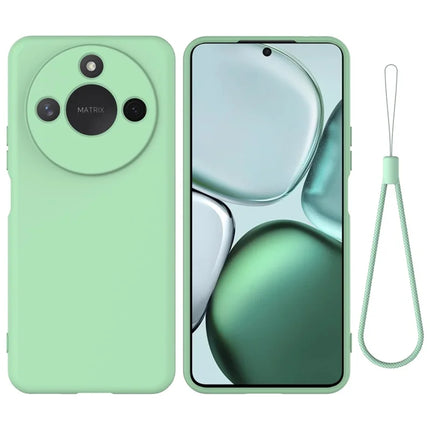 For Honor X60 5G / Honor X9c Smart 5G Case Liquid Silicone Phone Back Cover with Hand Strap - Green