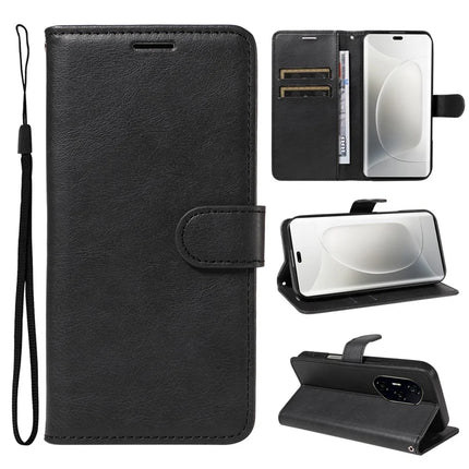 For Honor 300 Ultra / Honor 300 Pro Case Solid Color Leather Mobile Cover Wallet Stand with Strap - Black