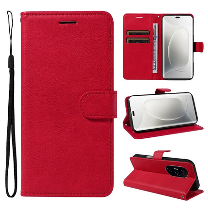 For Honor 300 Ultra / Honor 300 Pro Case Solid Color Leather Mobile Cover Wallet Stand with Strap - Red