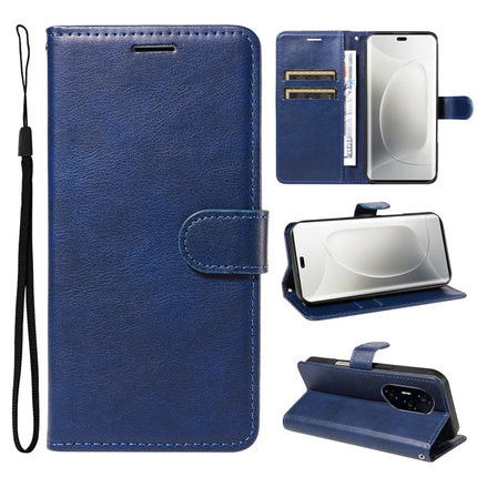 For Honor 300 Ultra / Honor 300 Pro Case Solid Color Leather Mobile Cover Wallet Stand with Strap - Blue