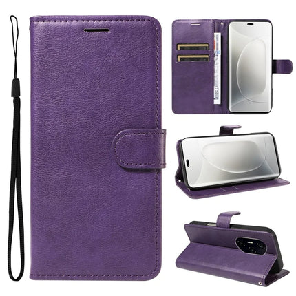 For Honor 300 Ultra / Honor 300 Pro Case Solid Color Leather Mobile Cover Wallet Stand with Strap - Purple