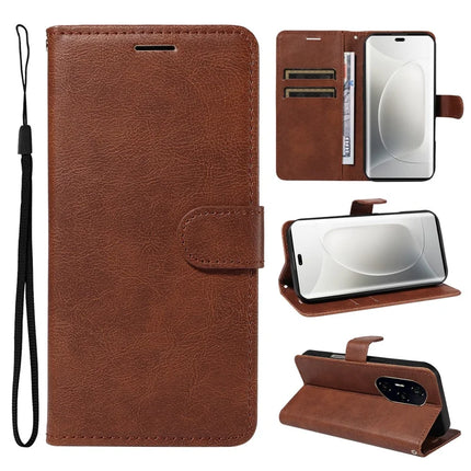 For Honor 300 Ultra / Honor 300 Pro Case Solid Color Leather Mobile Cover Wallet Stand with Strap - Brown