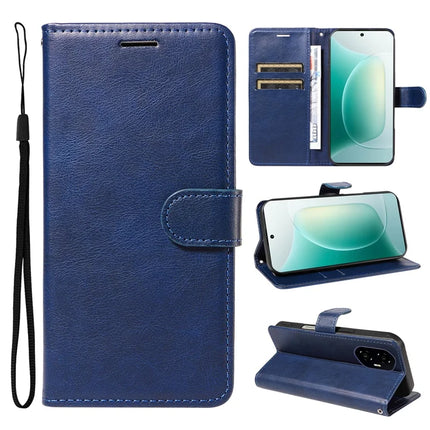 For Honor 300 Case Solid Color Leather Mobile Cover Wallet Stand with Strap - Blue