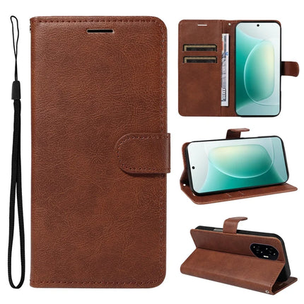 For Honor 300 Case Solid Color Leather Mobile Cover Wallet Stand with Strap - Brown