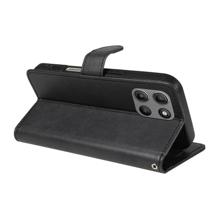 For Motorola Moto G15 4G Case Solid Color Leather Mobile Cover Wallet Stand with Strap