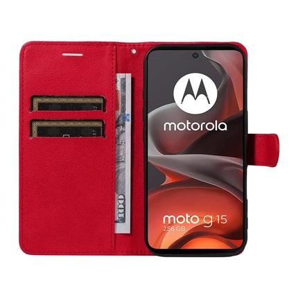 For Motorola Moto G15 4G Case Solid Color Leather Mobile Cover Wallet Stand with Strap