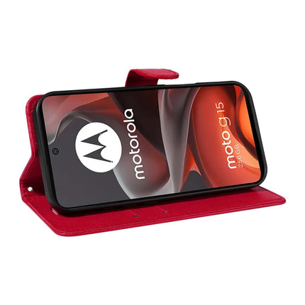 For Motorola Moto G15 4G Case Solid Color Leather Mobile Cover Wallet Stand with Strap