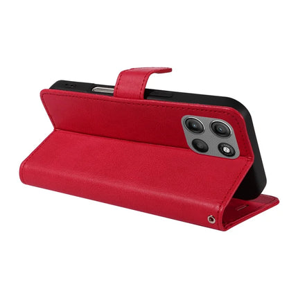 For Motorola Moto G15 4G Case Solid Color Leather Mobile Cover Wallet Stand with Strap