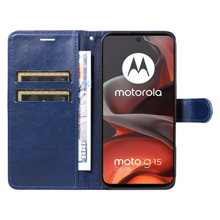 For Motorola Moto G15 4G Case Solid Color Leather Mobile Cover Wallet Stand with Strap