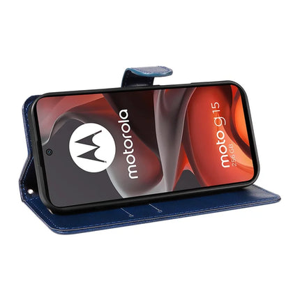 For Motorola Moto G15 4G Case Solid Color Leather Mobile Cover Wallet Stand with Strap
