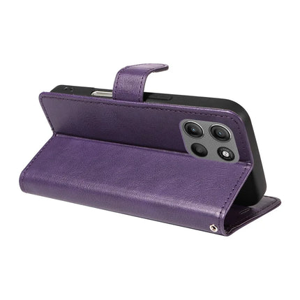 For Motorola Moto G15 4G Case Solid Color Leather Mobile Cover Wallet Stand with Strap