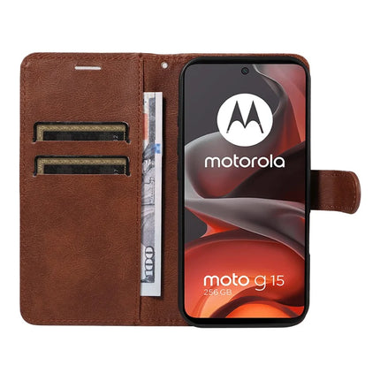 For Motorola Moto G15 4G Case Solid Color Leather Mobile Cover Wallet Stand with Strap