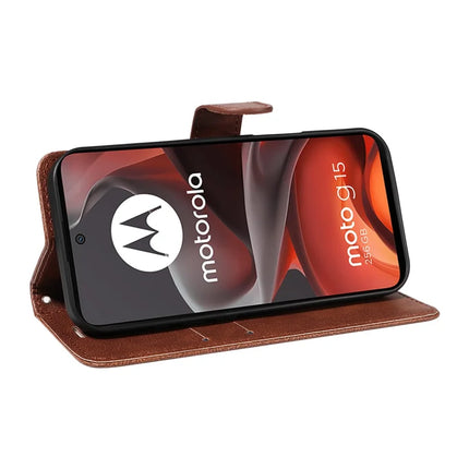For Motorola Moto G15 4G Case Solid Color Leather Mobile Cover Wallet Stand with Strap