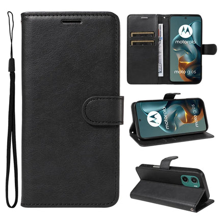 For Motorola Moto G05 4G Case Solid Color Leather Mobile Cover Wallet Stand with Strap - Black
