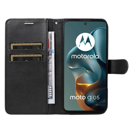 For Motorola Moto G05 4G Case Solid Color Leather Mobile Cover Wallet Stand with Strap