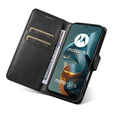 For Motorola Moto G05 4G Case Solid Color Leather Mobile Cover Wallet Stand with Strap