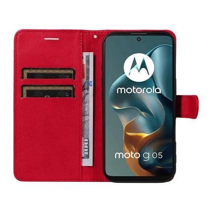 For Motorola Moto G05 4G Case Solid Color Leather Mobile Cover Wallet Stand with Strap
