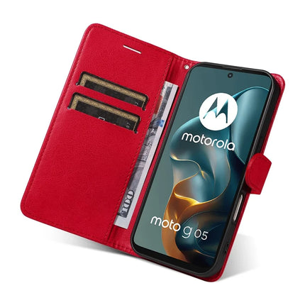 For Motorola Moto G05 4G Case Solid Color Leather Mobile Cover Wallet Stand with Strap