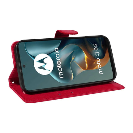 For Motorola Moto G05 4G Case Solid Color Leather Mobile Cover Wallet Stand with Strap