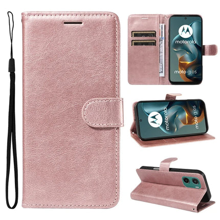 For Motorola Moto G05 4G Case Solid Color Leather Mobile Cover Wallet Stand with Strap - Rose Gold