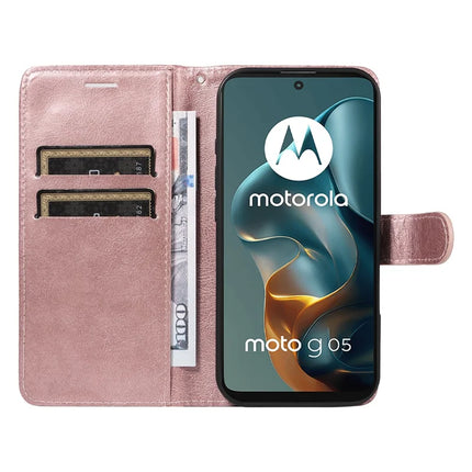 For Motorola Moto G05 4G Case Solid Color Leather Mobile Cover Wallet Stand with Strap