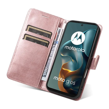 For Motorola Moto G05 4G Case Solid Color Leather Mobile Cover Wallet Stand with Strap